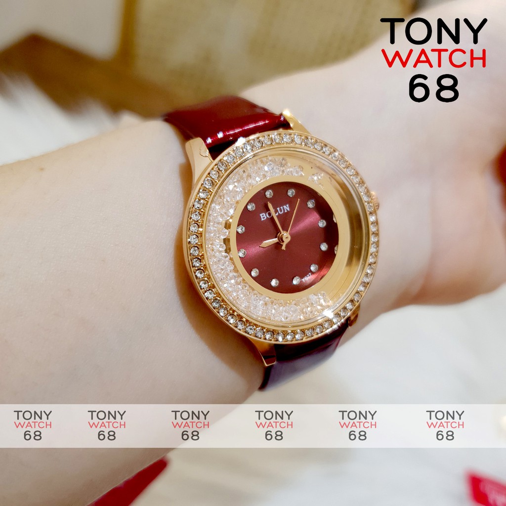 Đồng hồ nữ Bolun mặt tròn mini dây da nhiều màu số đá chống nước chính hãng Tony Watch 68