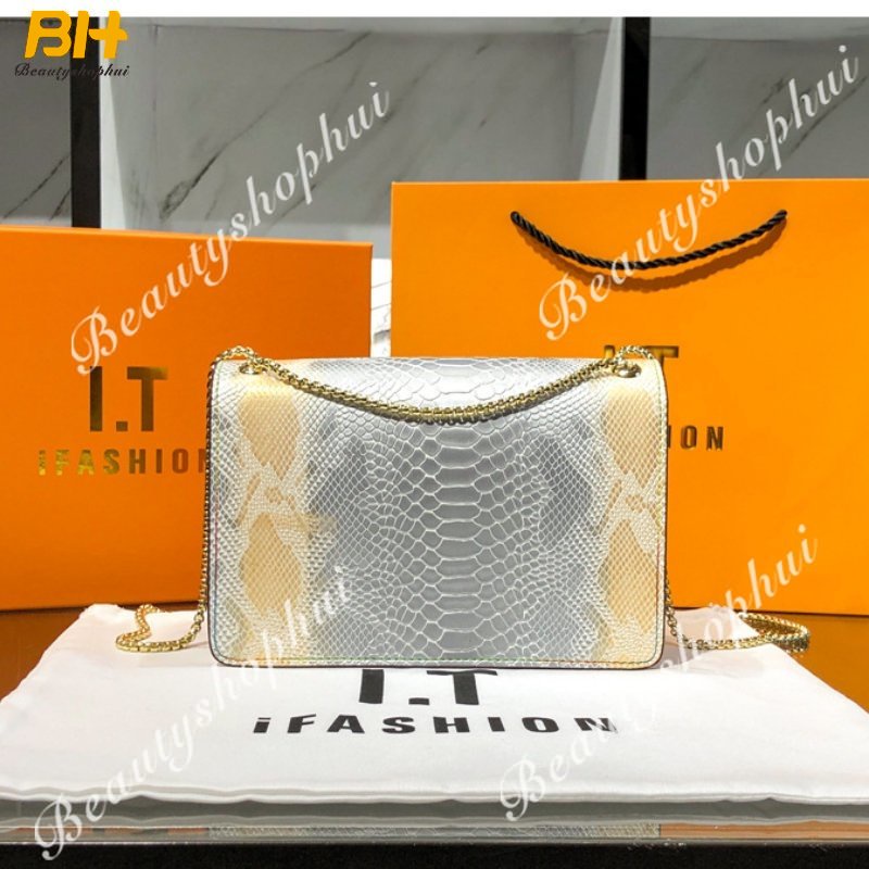 Túi Xách Đeo Vai Kiểu Vuông Nhỏ Họa Tiết Da Rắn Phối Dây Xích Thời Trang 2022 Cho Nữ