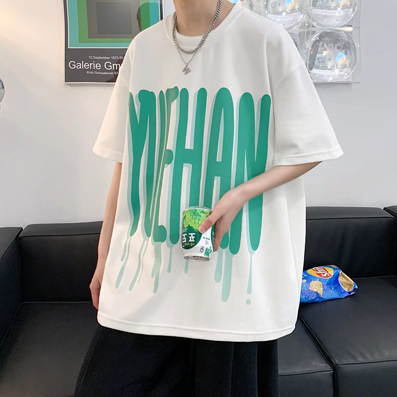 Áo Thun Tay Ngắn Dáng Rộng In Chữ Thời Trang Mùa Hè Cho Nam Và Nữ Size M-8XL