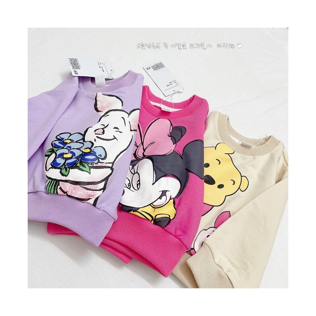 Áo bé gái Combo 3 áo nỉ bông hoạt hình disney cổ tròn chất dày dặn ấm áp