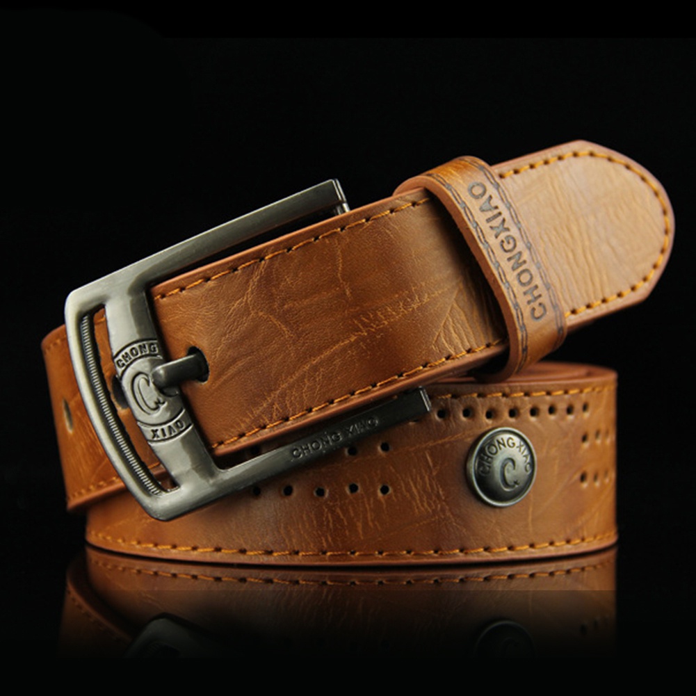 Men Punk Hollow Studded Waistband Pin Buckle Faux Leather Belt for Jeans Pants