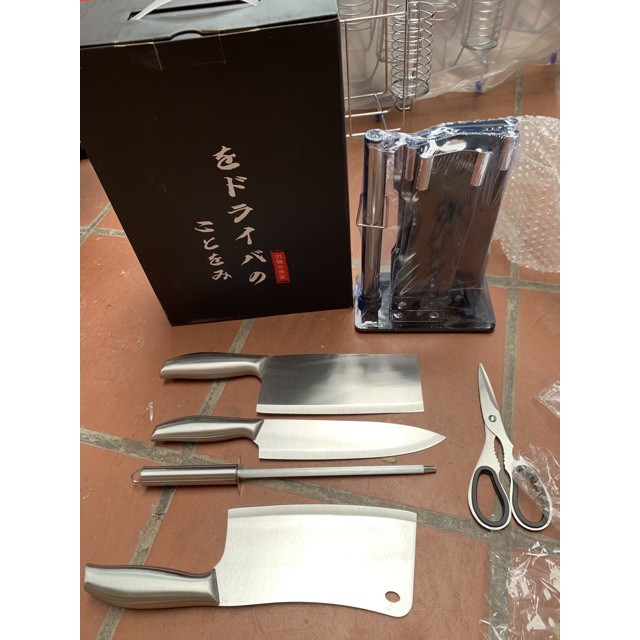 [SALE OFF ] Bộ dao Inox 6 món Nhật Bản hàng cao cấp kèm khay đựng
