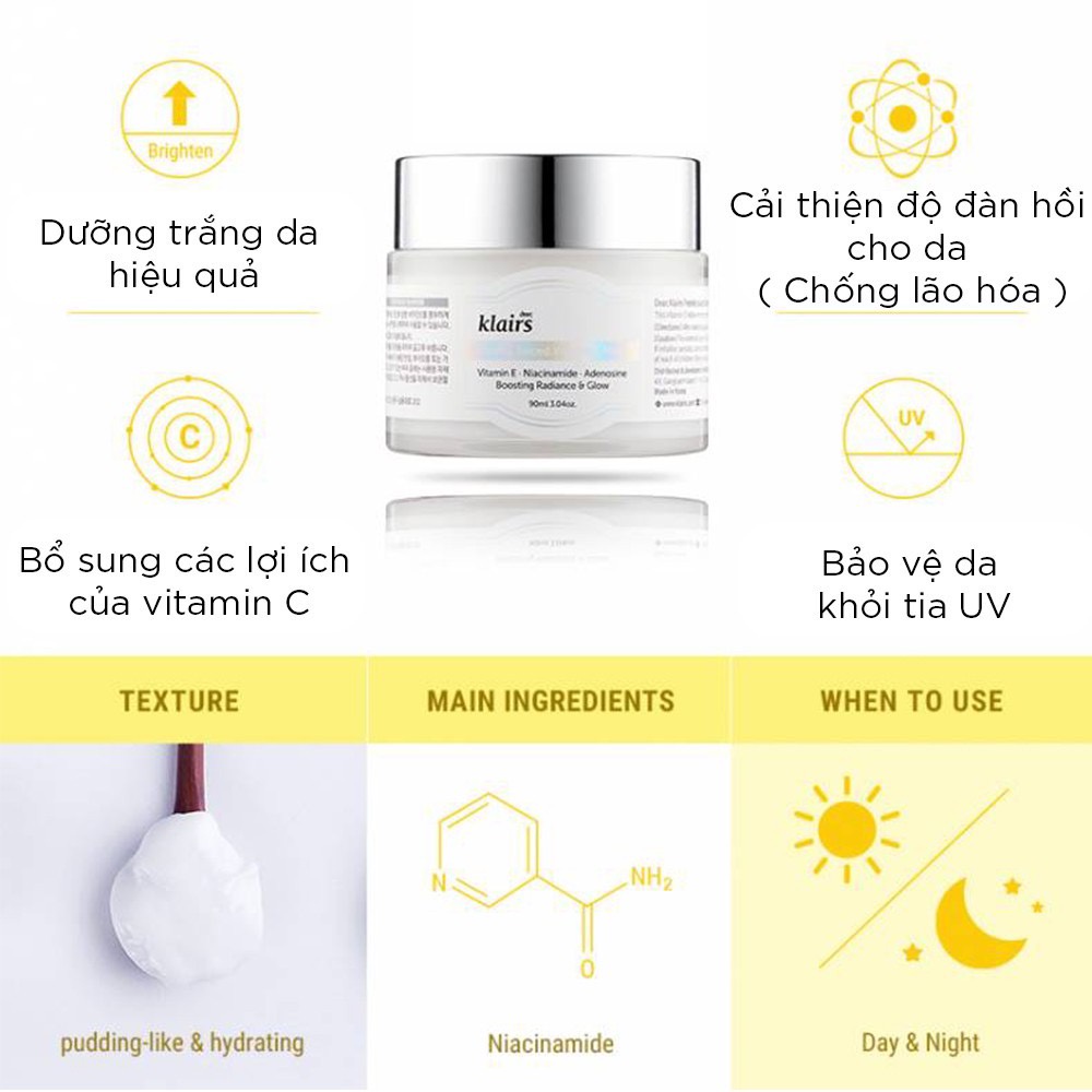 Sản Phẩm Dưỡng Trắng Da Klairs Serum Vitamin C 35ml, Kem Vitamin E 90ml