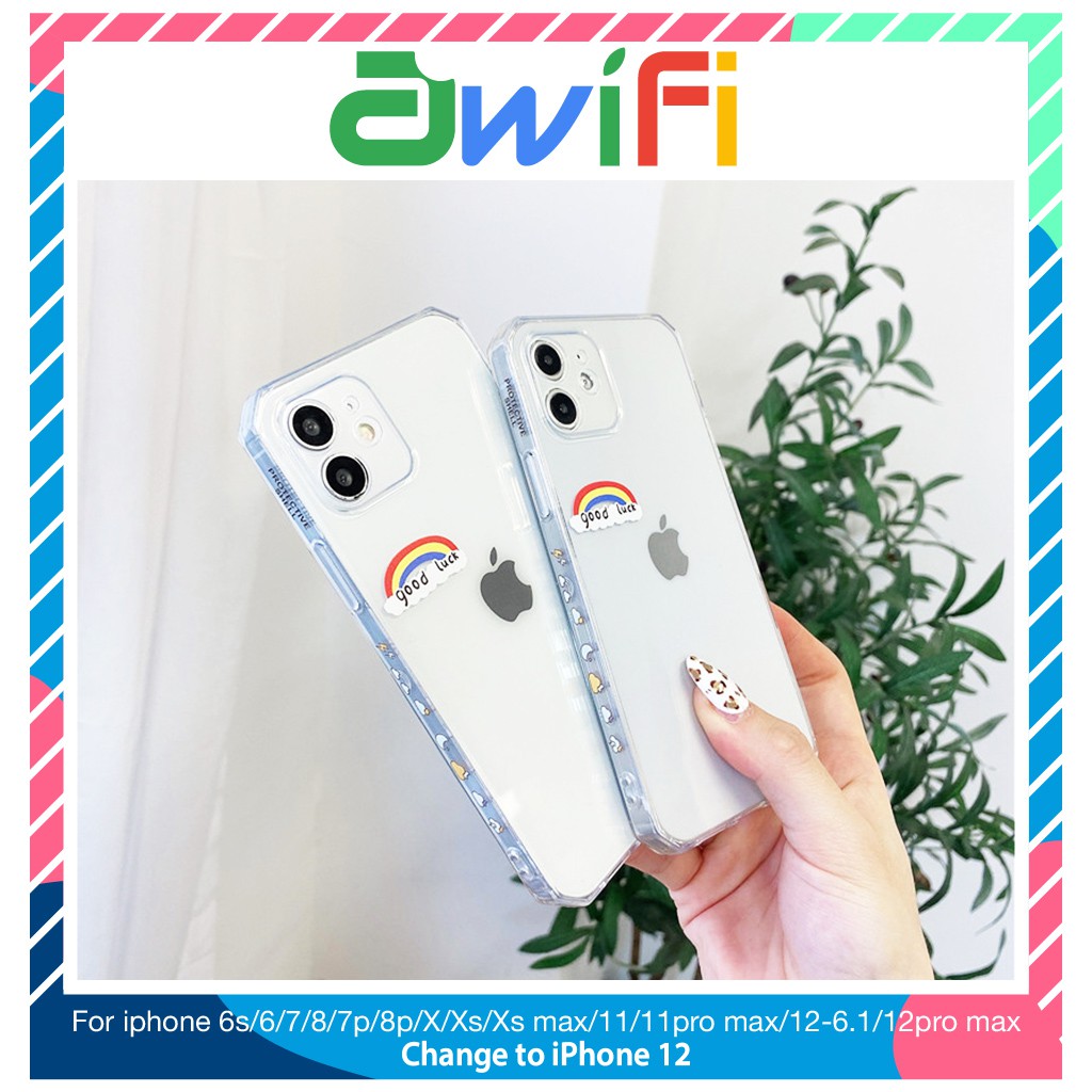 Ốp lưng iphone trong cạnh hình vuông rainbow 6plus/6s/6splus/7/7plus/8/8plus/x/xr/xs/11/12/pro/max/promax-Awifi A2-17