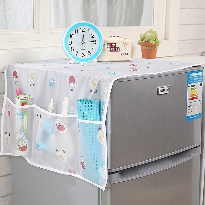 Tấm phủ tủ lạnh nilong chống nước bụi bẩn trong suốt hoạt tiết dễ thương cỡ lớn Đồ dùng nhà bếp thông minh tiện lợi