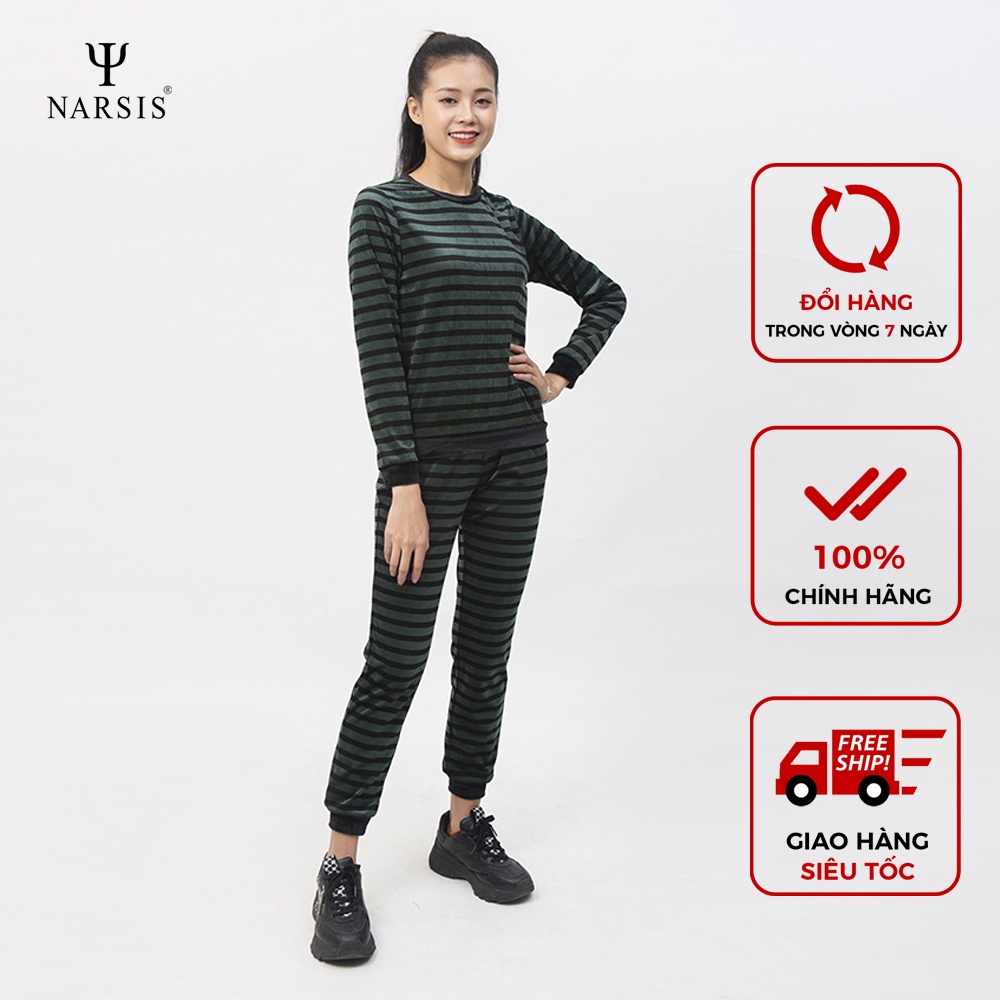 Bộ đồ thu đông nữ Narsis M0025 chất nhung kẻ xanh đen