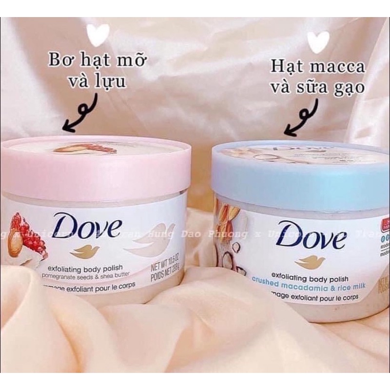 Dove Tẩy Da Chết Siêu Hot Mùi Lựu và Macca Hũ 225ml