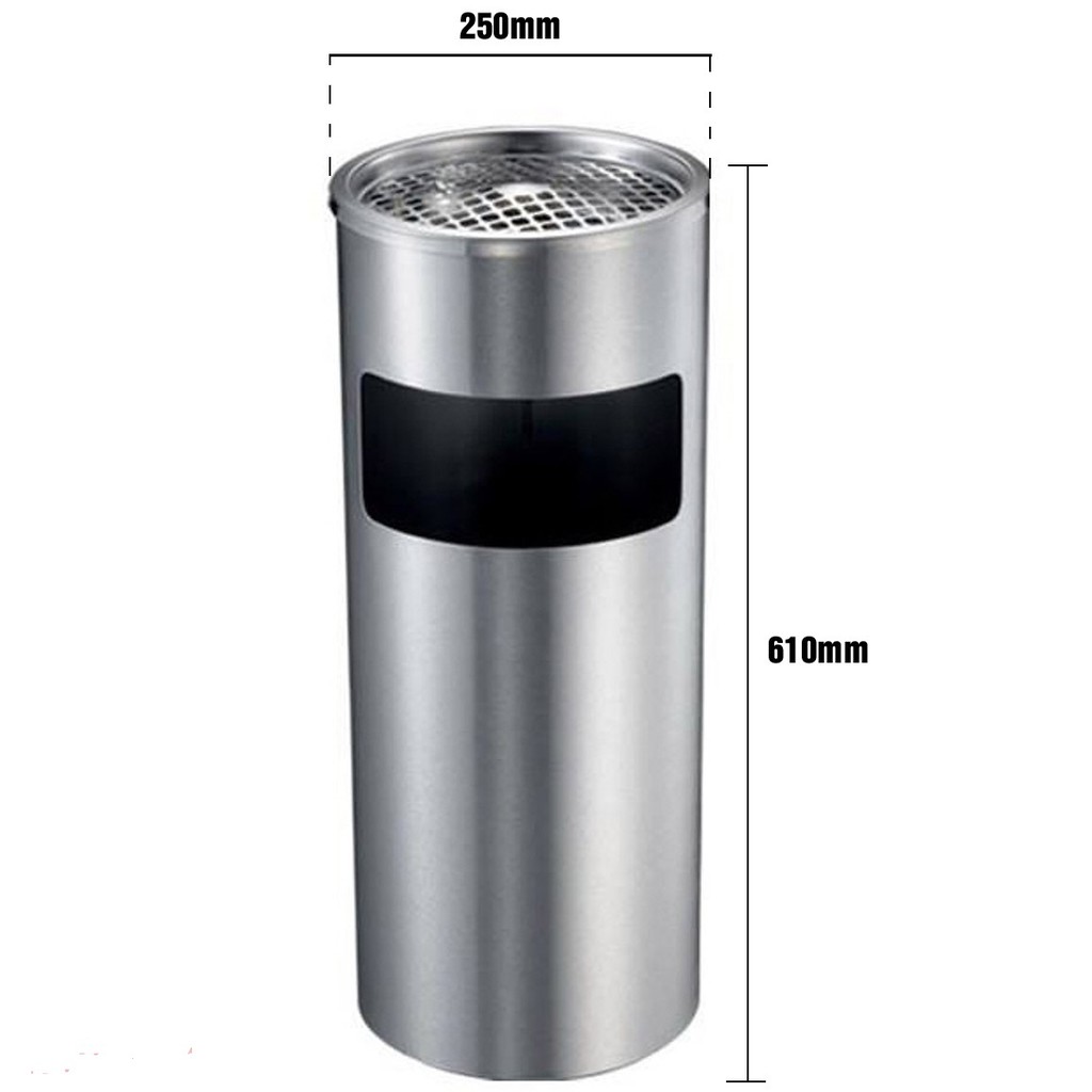 Thùng rác inox gạt tàn thuốc 25x61cm - có khay gạt tàn thuốc bên trên, cửa xả rác bên hông