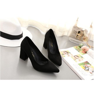 Giày cao gót đế vuông, da lộn 7cm