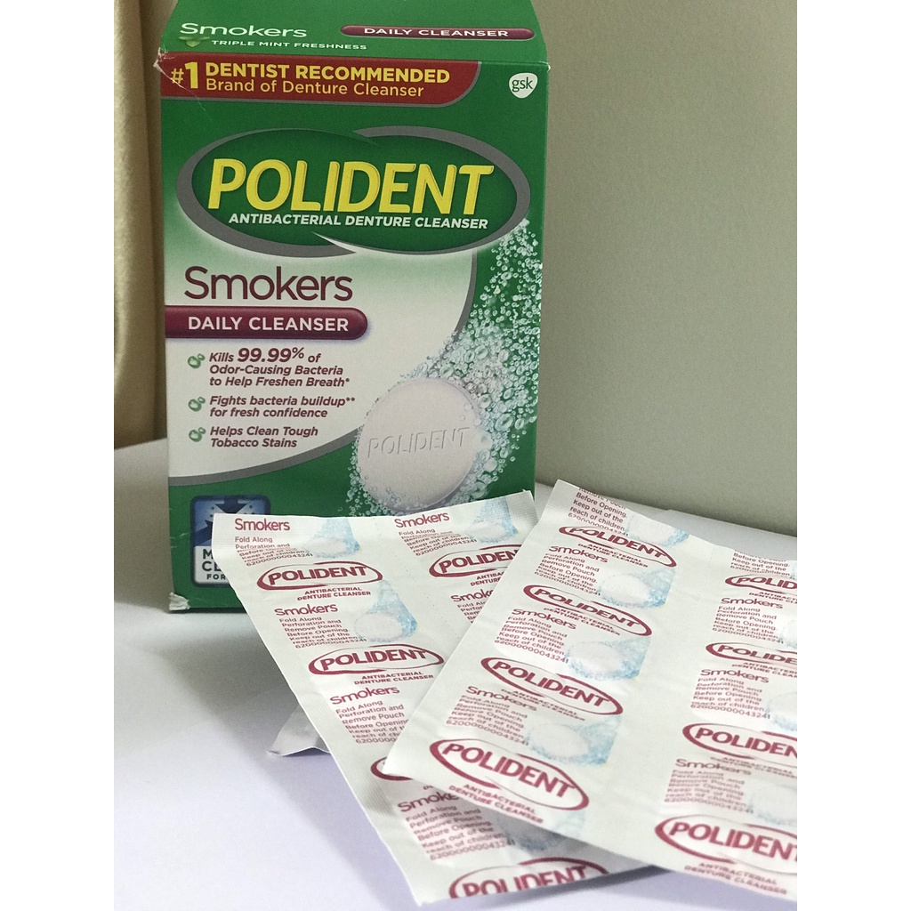 Viên sủi làm sạch răng miệng do th uốc lá  Polident Vỉ 6 viên