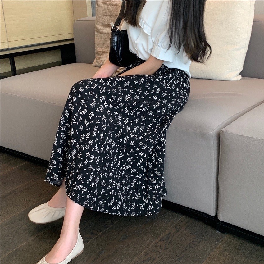 Chân váy dài hoa nhí qua gối ulzzang thiết kế vintage chất voan cao cấp