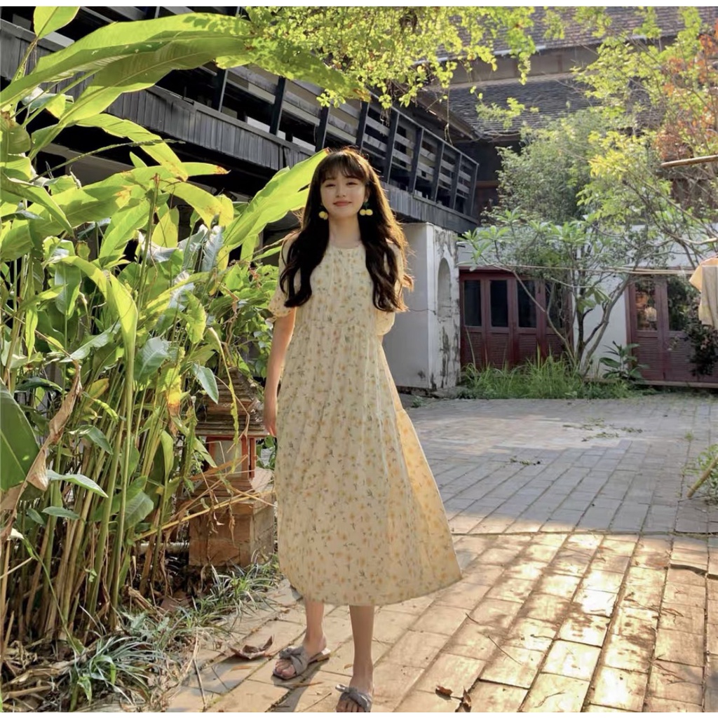Đầm Hoa Nhí Vàng Hồng PEONYB Nữ [FREESHIP] 🌸 Váy midi dáng xòe dài bánh bèo tiểu thư mặc đi biển cá tính ulzzang 🌸 | BigBuy360 - bigbuy360.vn