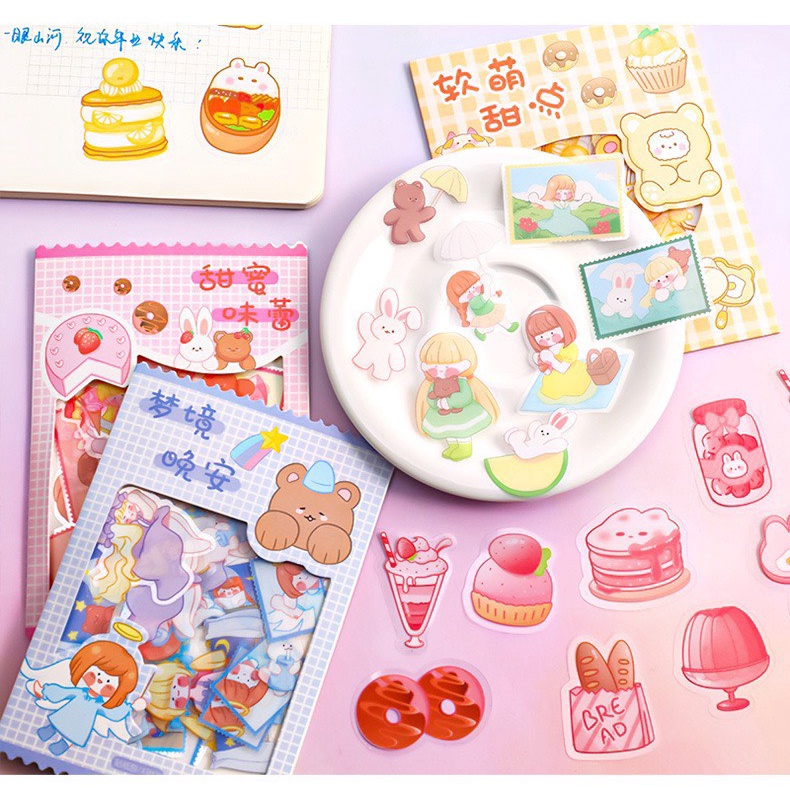 Set 45 Sticker Hình Dán trong suốt Bi store