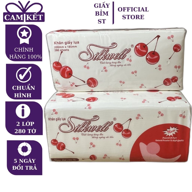 Giấy ăn rút Silkwell táo cherry mềm mại 280 tờ/gói x 2 lớp CHÍNH HÃNG