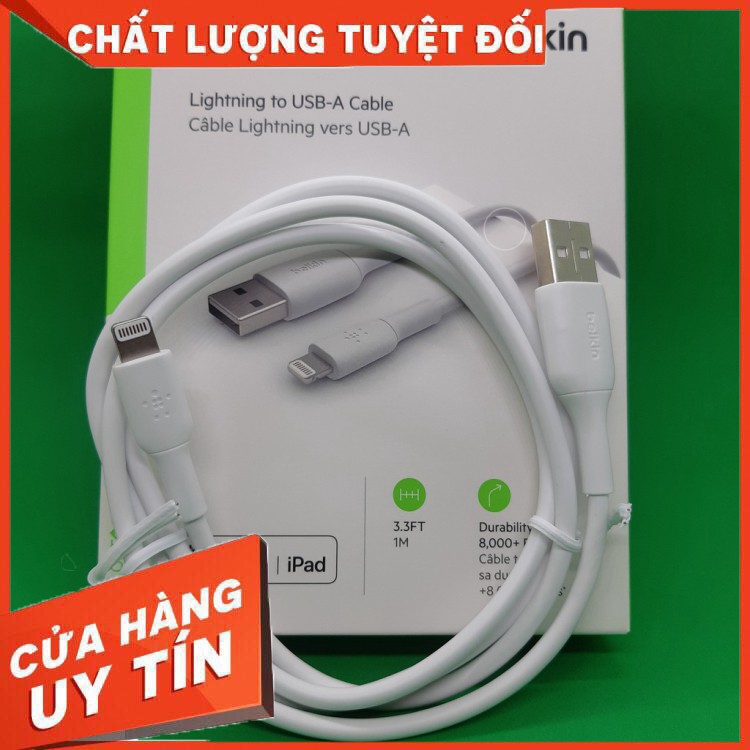 Cáp Sạc Nhanh IPHONE USB - Lightning BELKIN Chính Hãng Của Mỹ, Dài 1m, Màu Trắng, Độ Bền Cao, Bảo Hành 12 Tháng