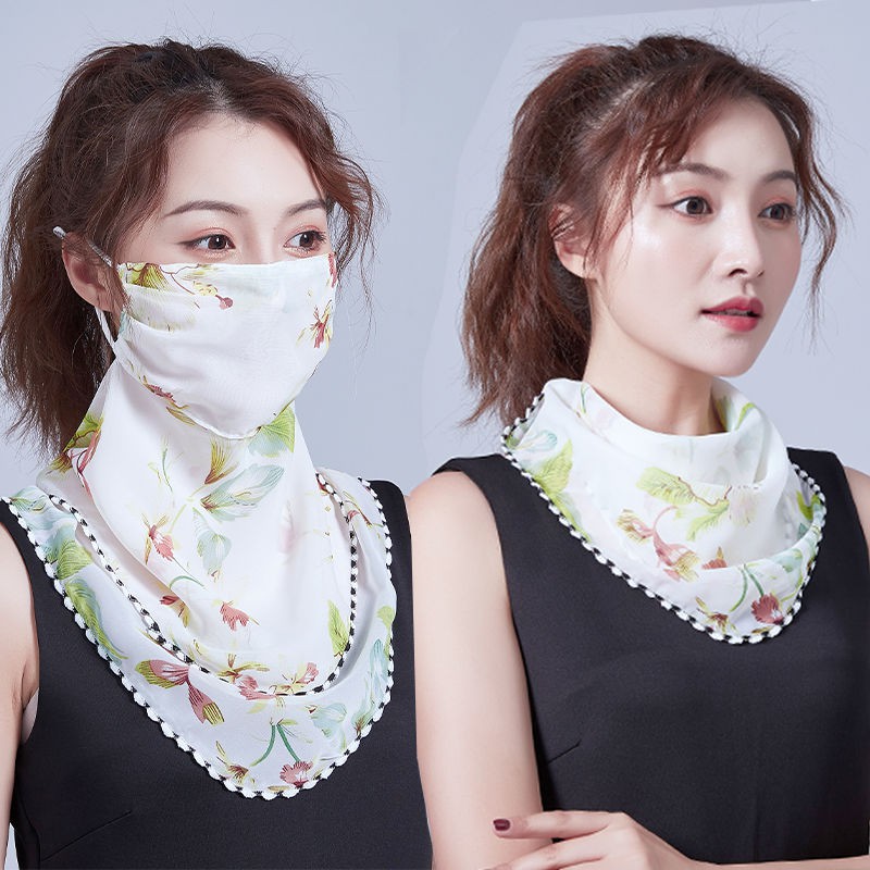 Khăn Bandana dạng khẩu trang đeo mặt chống bụi/tia Uv in họa tiết hoa độc đáo xinh xắn