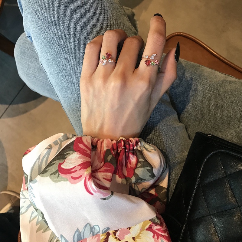 Nhẫn Hở Hai Lớp Đính Đá Zircon Hình Trái Tim Dễ Thương Có Thể Điều Chỉnh