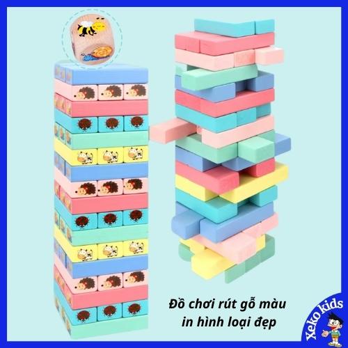 ▬□❣Đồ chơi trí tuệ trẻ em bộ rút gỗ màu in hình con vật, xếp thông minh bằng loại đẹp cho bé trai,gái 2 3 4 5 tuổi