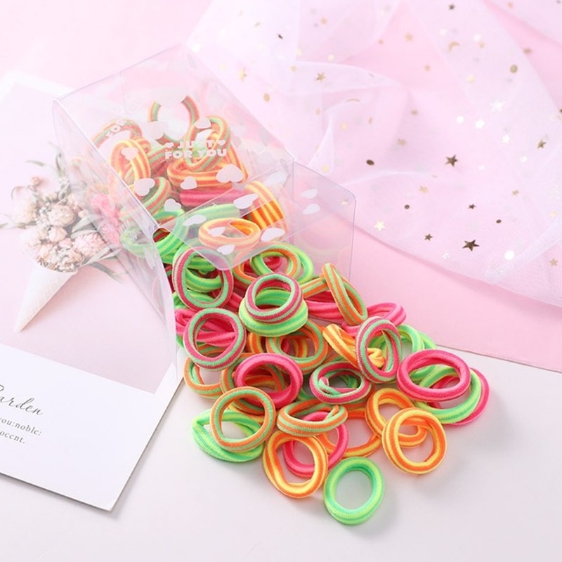 Set 100 Dây Cột Tóc Co Giãn Nhiều Màu Sắc Dễ Thương Dành Cho Nữ