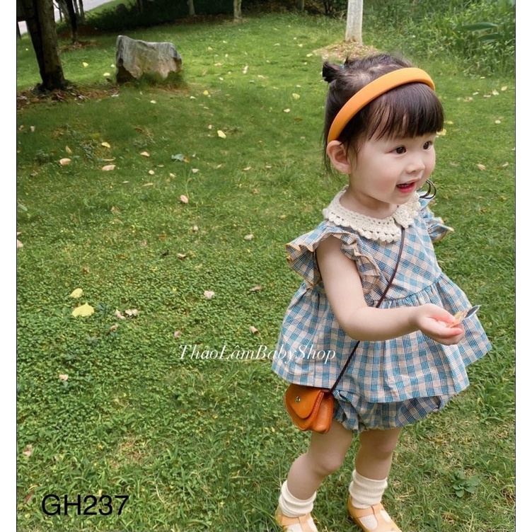 Sét áo váy kèm chíp kẻ caro cho bé 4-14kg