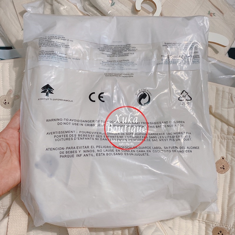 Túi Xách Bỉm Sữa Hàn Quốc Thêu Gấu Thỏ Cho Mẹ Và Bé (Sz Trung 32*25*12cm)