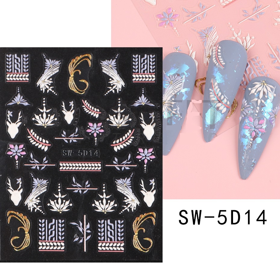 Nhãn Dán Trang Trí Móng Tay Dập Nổi Họa Tiết Lá Phong Mùa Thu 5D Với Kết Cấu Trượt Saw-5D