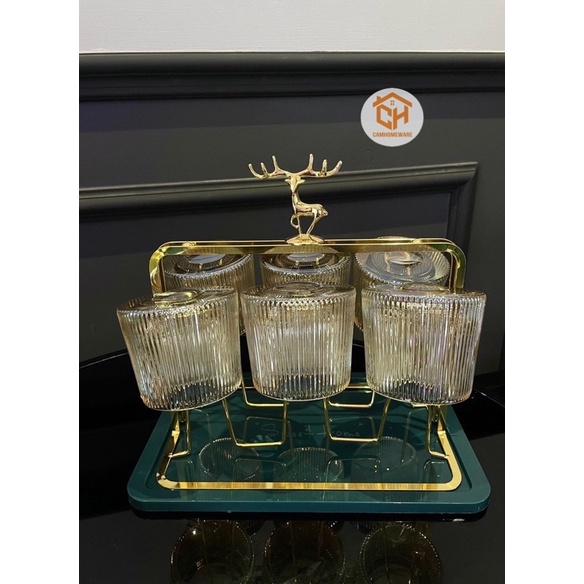 Khay Úp Cốc Đầu Hươu Mạ Vàng Kèm Khay Hứng, Úp Cốc Decor Phong Cách Bắc Âu Cam Homeware