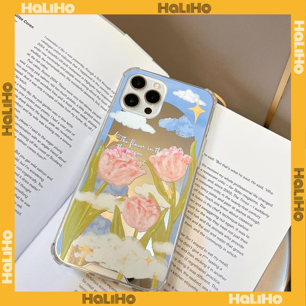 iPhone Case Acrylic HD Mirror Laser Airbag Shockproof Protection Camera Cute Oil Painting Pink Flowers Compatible For iPhone 11 iPhone 13 Pro Max iPhone 12 Pro Max iPhone 7 Plus xr