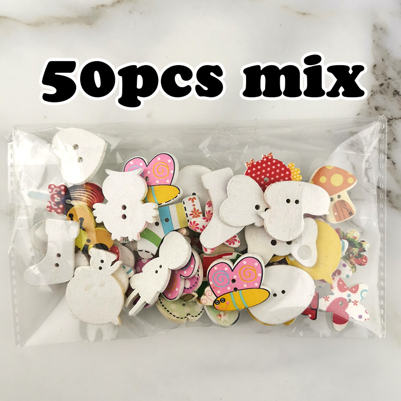 Set 50 Cúc Áo Bằng Gỗ Kiểu Dáng Hoạt Hình Dễ Thương Xinh Xắn