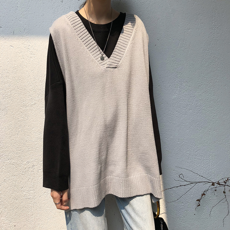 Áo sweater không tay dáng rộng phong cách Hàn Quốc sang trọng