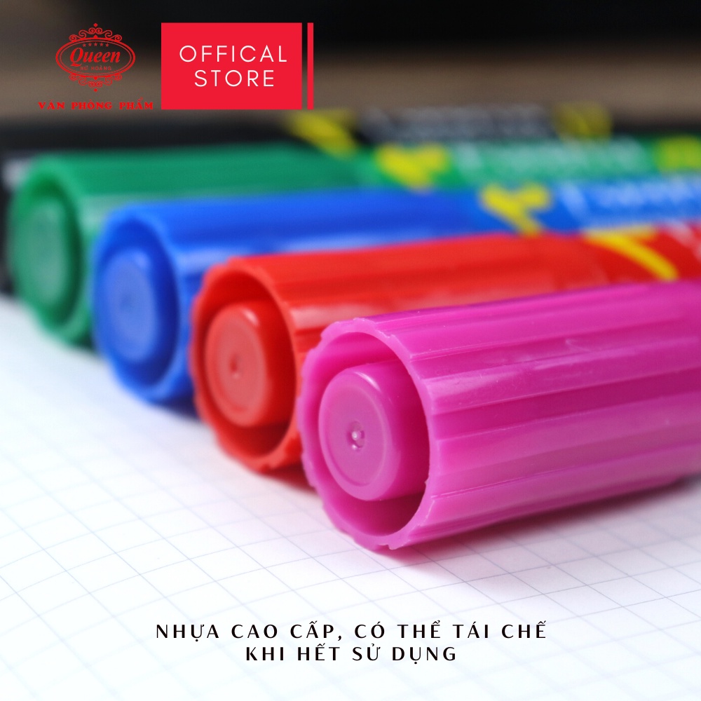 Bút lông dầu Queen  - CHÍNH HÃNG - Hai Đầu Vuông Tròn - Màu Xanh Dương/Đen/Đỏ/Xanh Lá/Hồng Sen - PM02