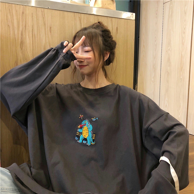 Hanbok Áo Sweater Tay Dài Cổ Tròn Dáng Rộng Thời Trang