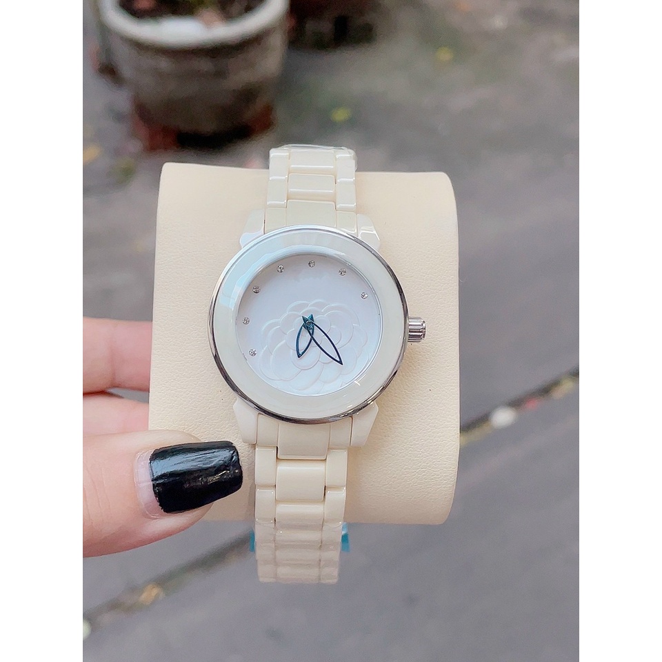 ĐỒNG HỒ NỮ DÂY ĐÁ CERAMIC MẶT HOA  - VỎ SILVER/ROSE GOLD - SIZE 34MM