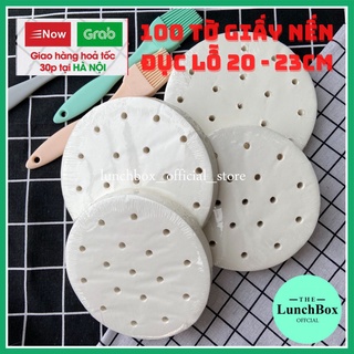 Giấy nến đục lỗ Lunchbox, tệp 100 tờ giấy nến nồi chiên không dầu size 20cm - 23cm, giấy thấm dầu ăn lót xửng hấp