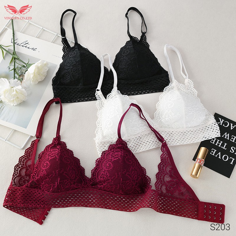 Áo Lót Bra Nữ VINGO Ren Hoa Tinh Tế Viền Lưới Không Gọng Đệm Mỏng Gợi Cảm S203 VNGO | BigBuy360 - bigbuy360.vn