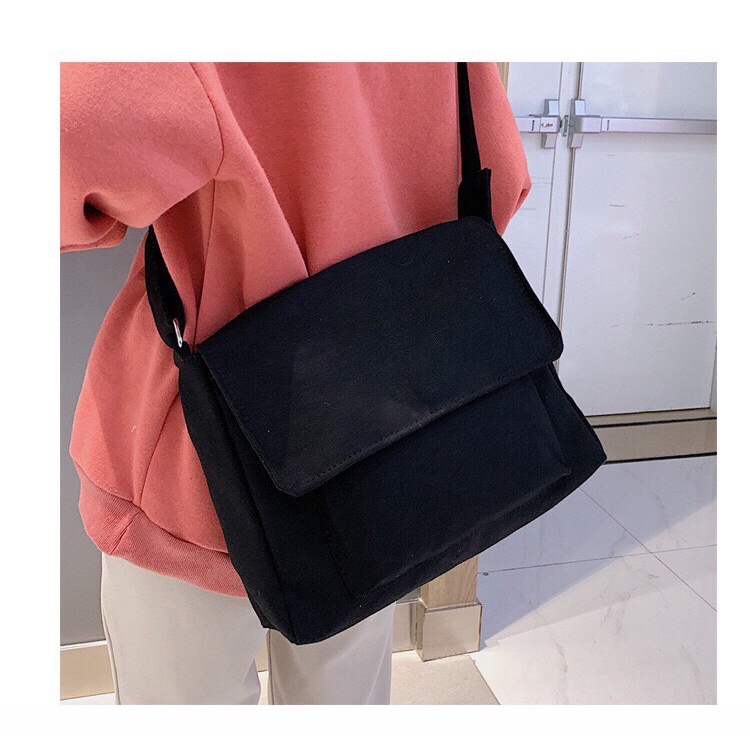 Túi tote cặp đeo chéo vải canvas học sinh sinh viên cỡ lớn đeo vai đi học thời trang unisex nam nữ Hàn Quốc