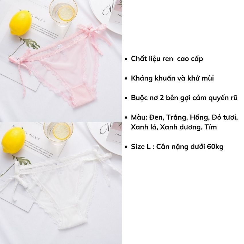 Quần lót nữ ren 2 dây Cao Cấp, Quần chip ren thiết kế thắt dây 2 bên sexy gợi cảm L105