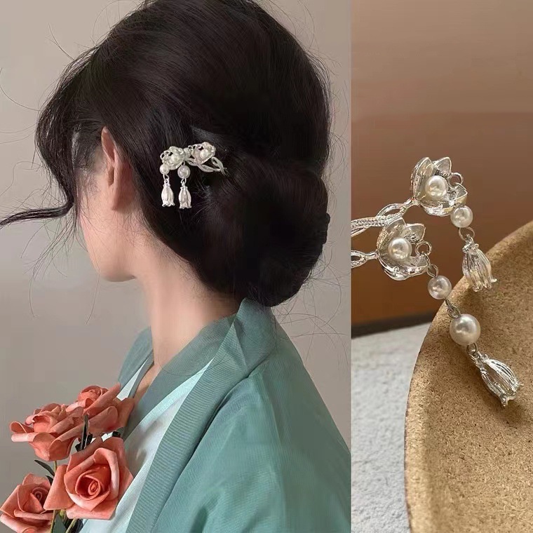 Trâm Cài Tóc Hình Hoa Lily Đính Ngọc Trai Phong Cách Cổ Điển Thời Trang