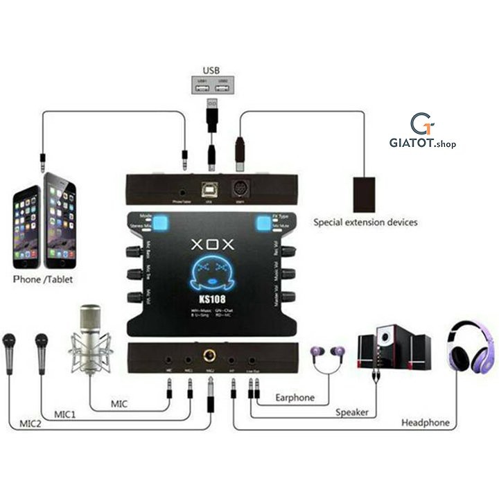 [Mã ELMS5 giảm 7% đơn 300K] Sound card âm thanh XOX KS108 - thiết bị thu âm livestream hát karaoke