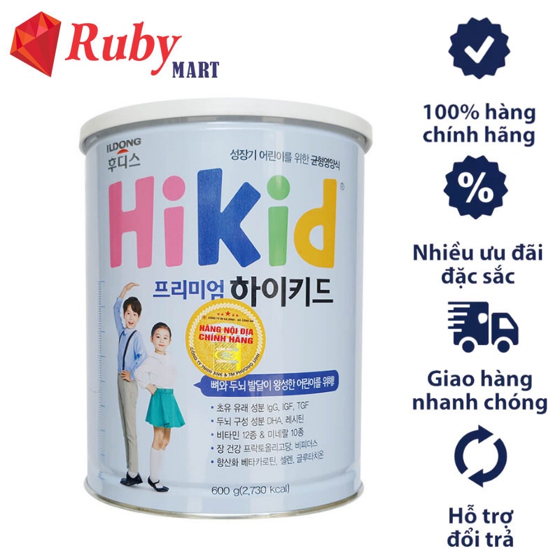 Sữa Bột Hikid tăng chiều cao cân nặng cho bé từ 1 tuổi hộp 600g