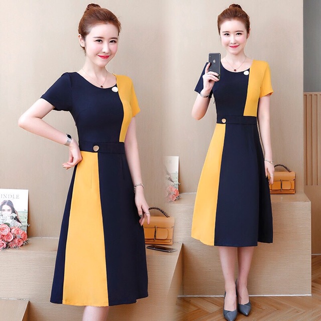 Đầm xoè công sở phối màu siêu xinh TRIPBLE T DRESS - size M/L/XL