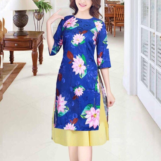 Set áo dài cách tân kèm váy size m l xl hàng cao cấp chất đẹp