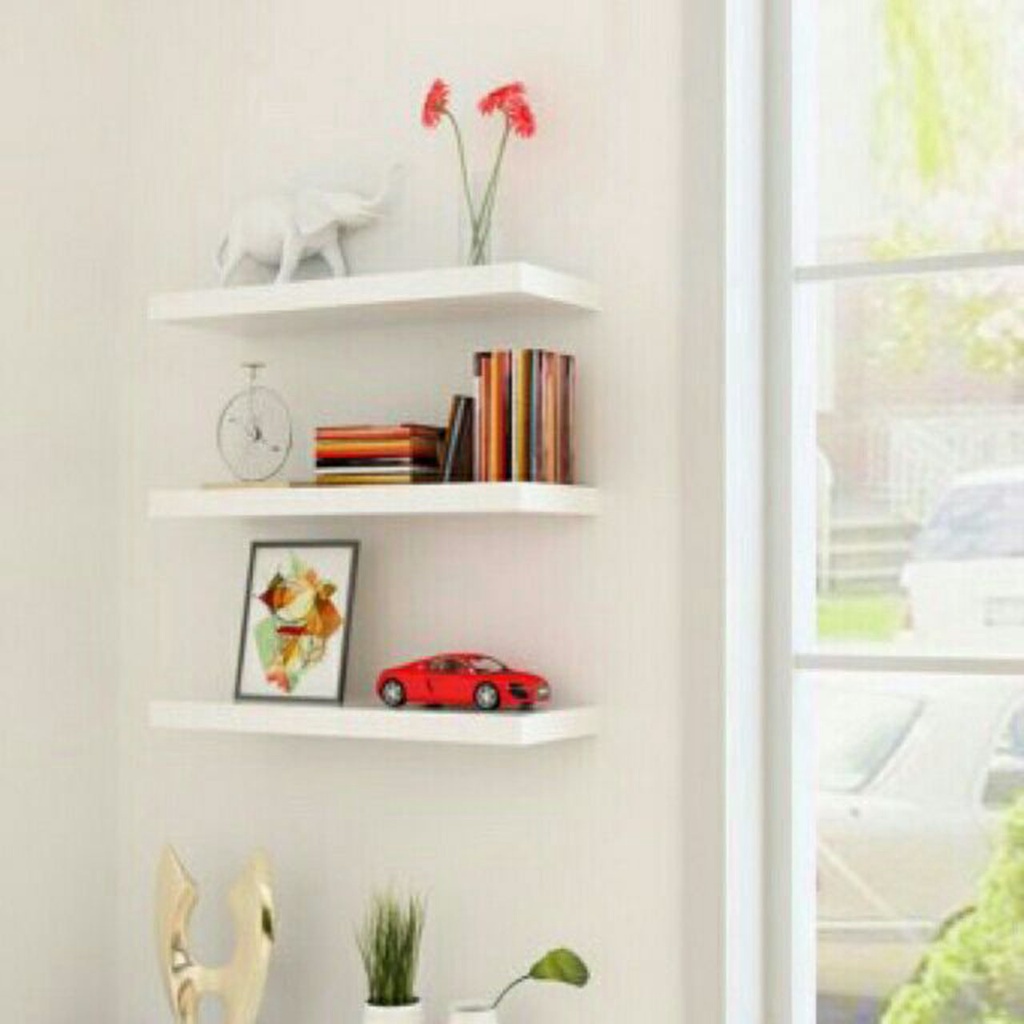 Kệ gỗ decor trang trí bằng thanh gỗ ngang gắn tường dấu vít kích thước đa dạng tùy chọn + phụ kiện