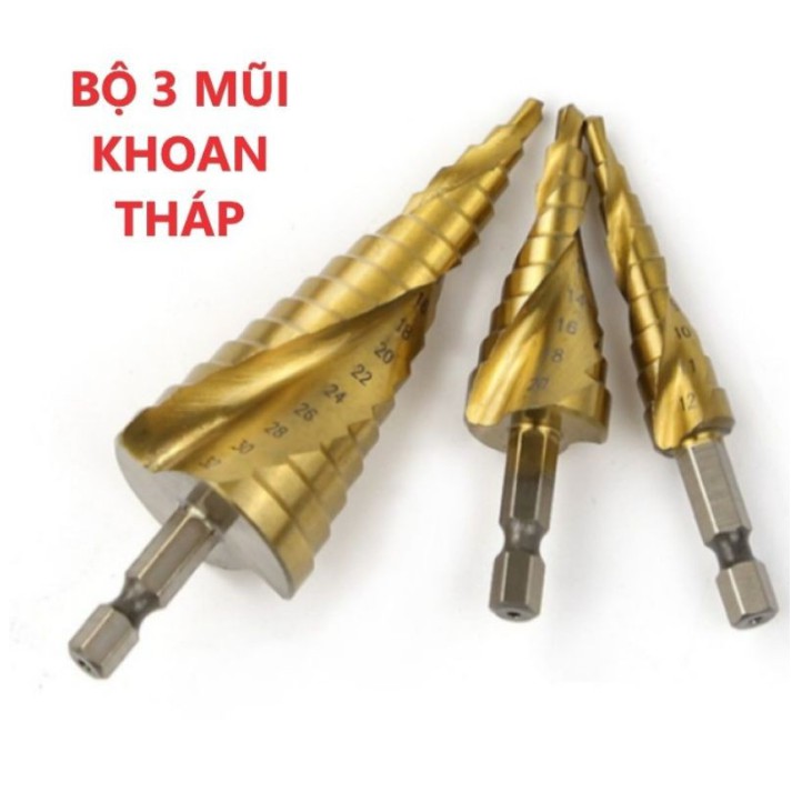 Bộ 3 Mũi Khoan Tháp Rãnh Xoắn Chân Lục Giác