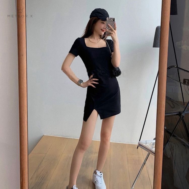 Đầm cổ vuông ôm dáng thiết kế xẻ tà mẫu 2020 thời trang cho nữ | BigBuy360 - bigbuy360.vn
