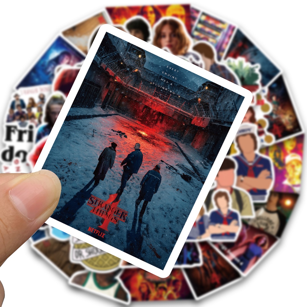 Set 50 Miếng Dán Chống Bụi Chống Nước Hình Phim Stranger Things Mùa 4 Trang Trí Halloween DIY