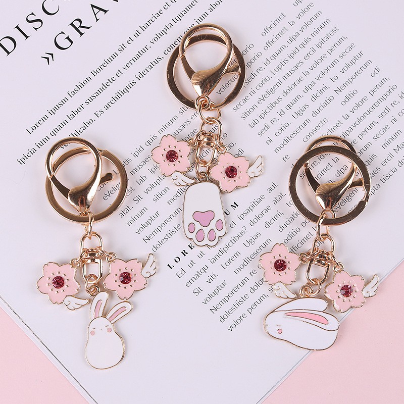 Móc Khóa Hình Thỏ Hồng Dễ Thương Phong Cách Hàn Quốc