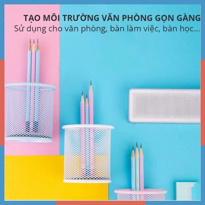 Cốc cắm bút kim loại Deli, 91x98mm - Xanh dương / Hồng / Trắng - 1 cái - 9153