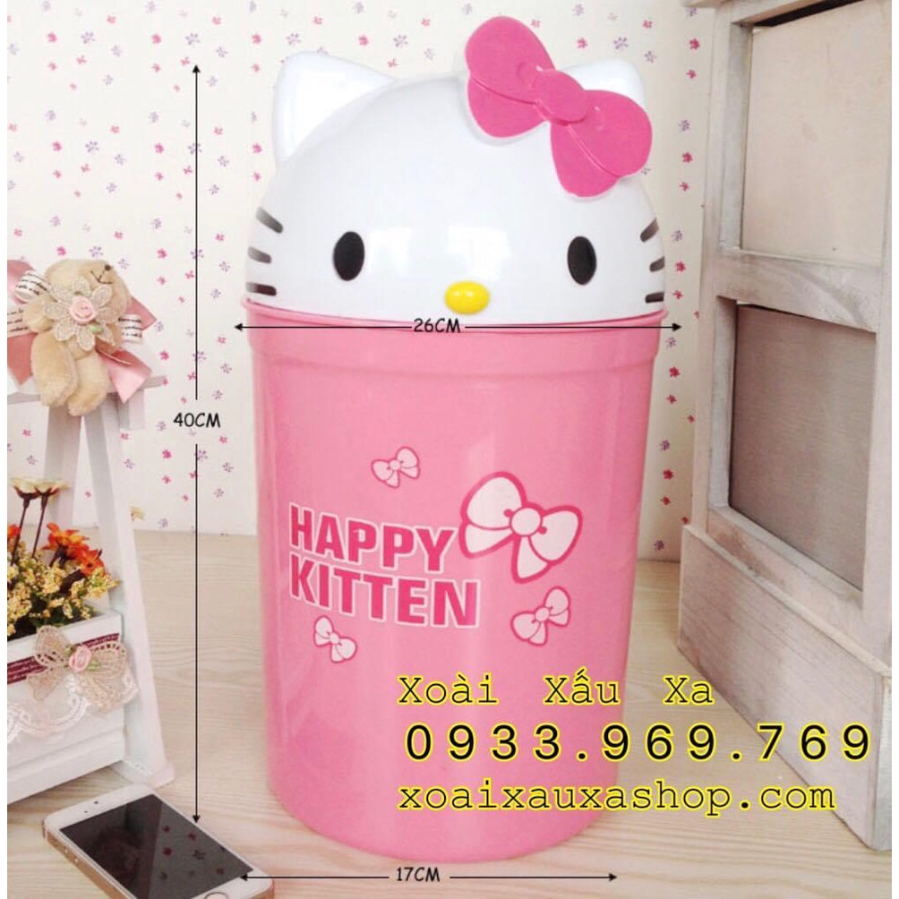 Thùng rác nhựa hình mèo Hello kitty hoạt hình siêu tiện lợi trang trí đáng yêu 35cm