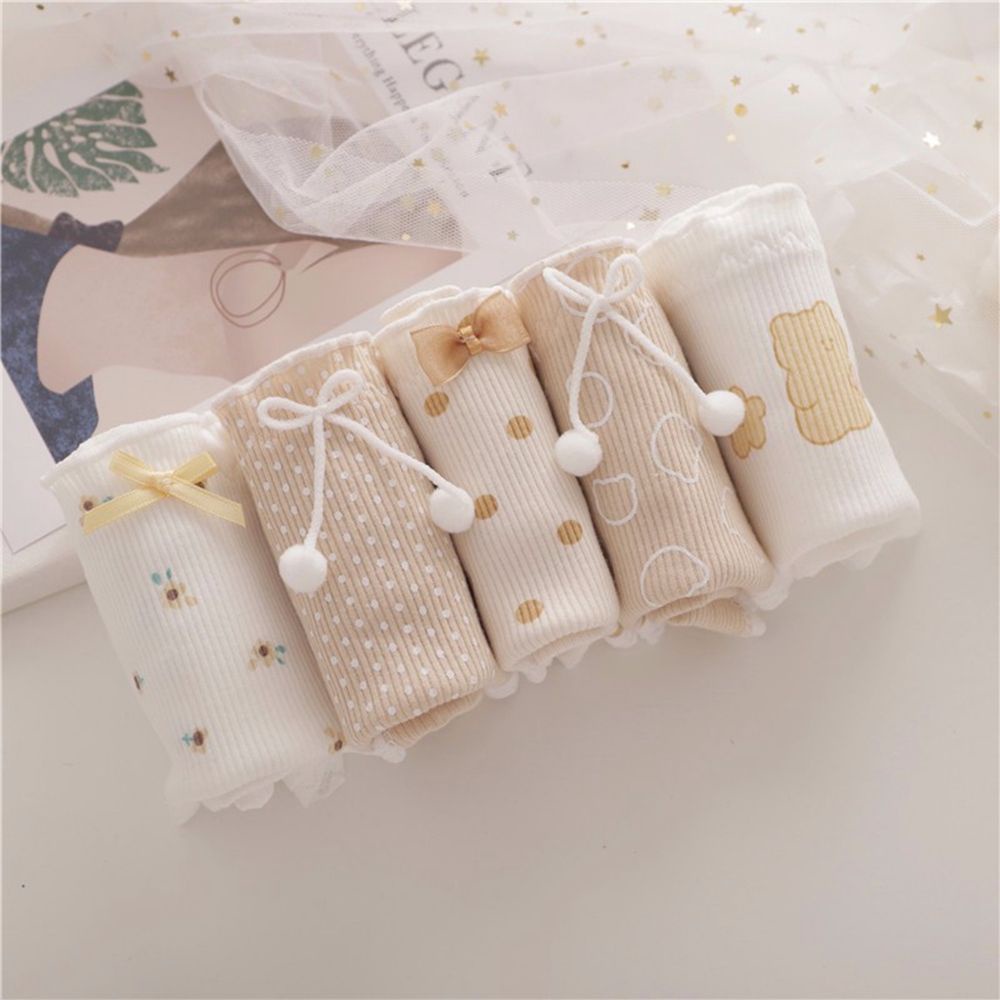 Quần Lót Lưng Vừa Phối Ren Hoa Thoáng Khí In Họa Tiết Chấm Bi Phong Cách Hàn Quốc Cho Nữ